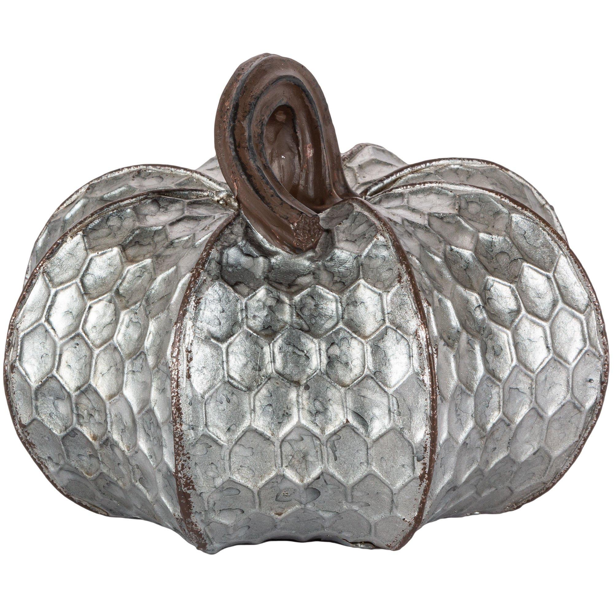 Short Metal-Look Stone & Resin Pumpkin, 5.9in